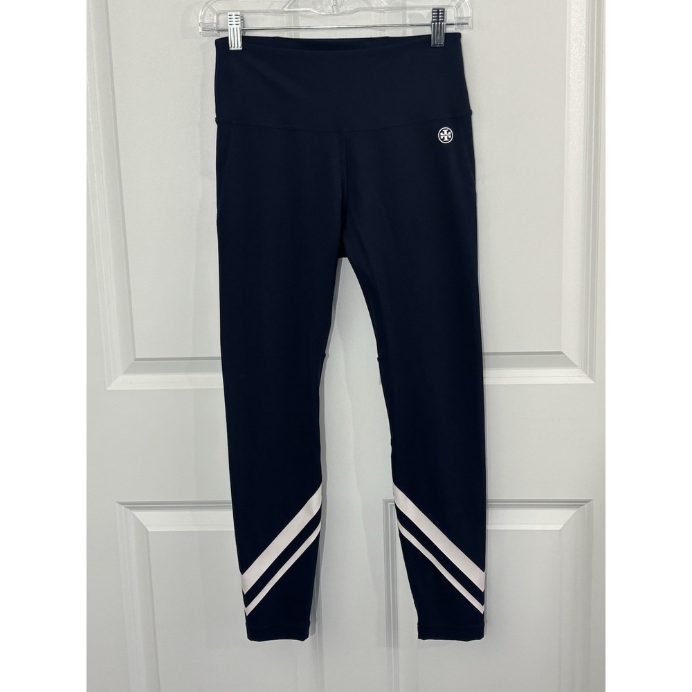 Tory Burch Navy Track Joggers with White Stripe Detail